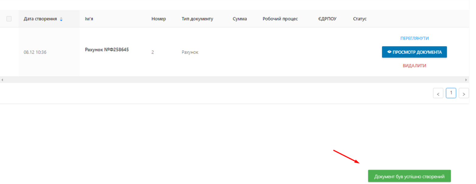Після успішного створення в нижньому правому кутку сторінки відобразиться відповідне повідомлення